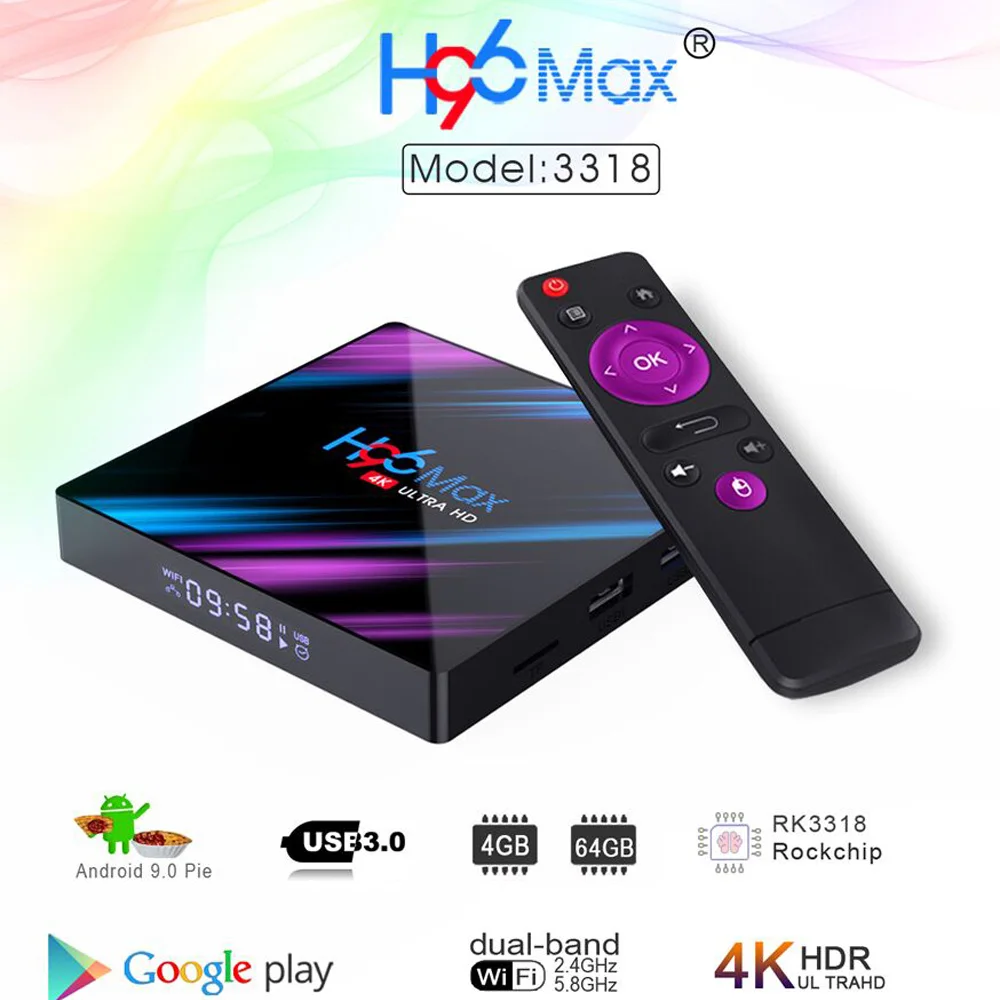 H96 MAX Smart Android 9,0 tv Box 4 ГБ ОЗУ 32 Гб 64 Гб Rockchip RK3318 4K USB3.0 2,4G 5G Wifi Bluetooth телеприставка