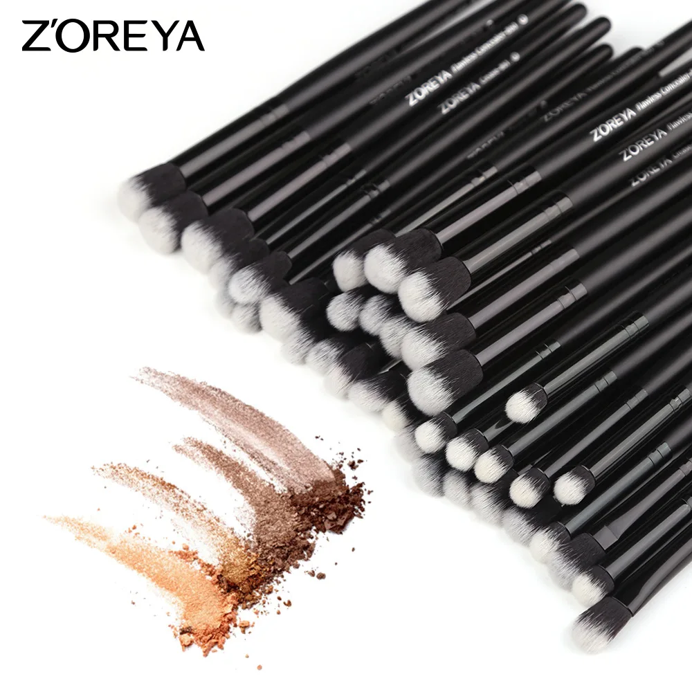 ZOREYA eyeshadow brushes 4pcs/set black color soft Synthetic hair wooden handle blending for women makeup brush ZR014 | Красота и