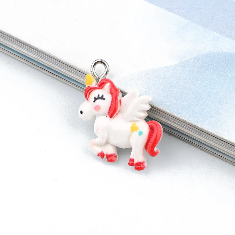 4. 2.5cmx2.3cm red 6 шт. каваи Единорог Смола амулеты детские игрушки Подвески DIY Результаты милые животные серьги ожерелье брелок для ключей, ювелирные аксессуары F532 - Metal color: 4. 2.5cmx2.3cm red
