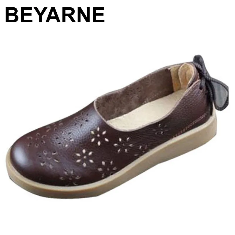 BEYARNE/Женская обувь; дышащая Летняя обувь на плоской подошве с перфорацией; модель года; женская обувь на плоской подошве без застежки из натуральной кожи с круглым носком