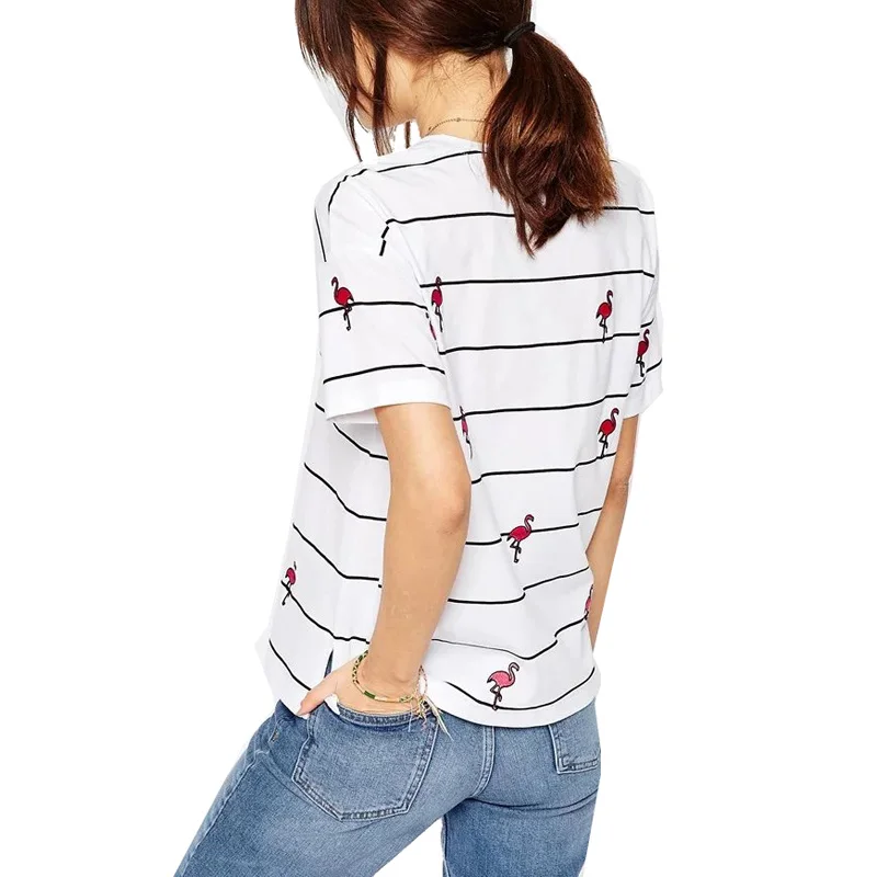 LD Helly женщин Фламинго принтом полосатые футболки женские летние милые уютный