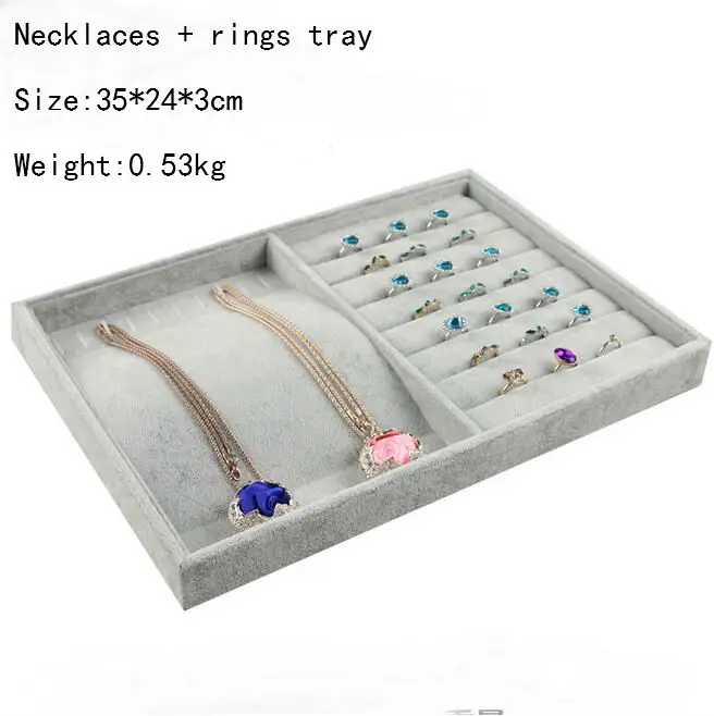 necklaces rings tray Классические бархатные лотки для ювелирных украшений ювелирные изделия Органайзер для хранения ювелирных изделий Дисплей держатель, браслеты кольца серьги нефрит Pendan Box Дело - Цвет: necklaces rings tray