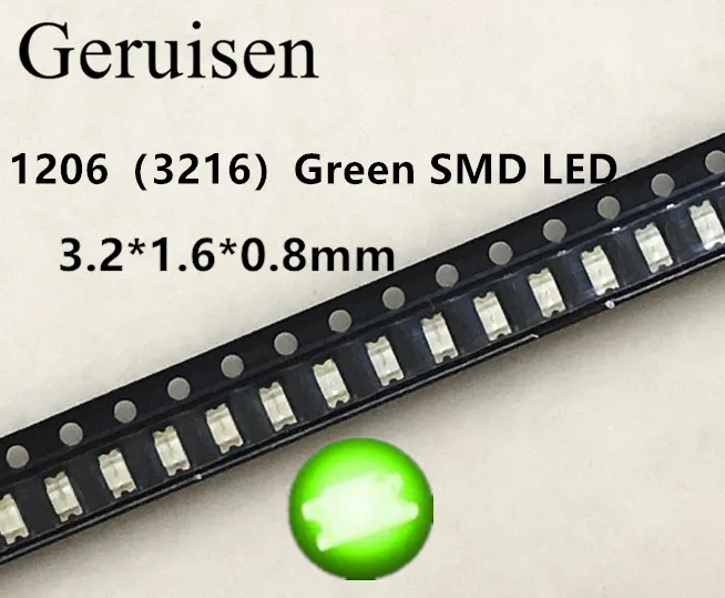 100 шт. Бесплатная доставка SMD 1206 зеленый светодиод Led Зеленый супер яркий