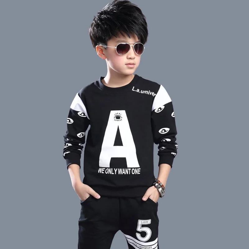 Fashion Teen Clothes Sets 2018 New Children's Printing Long-sleeved Suit Spring Cotton Boys Girls Sportswear 4-1214Y Kids Suits | Детская