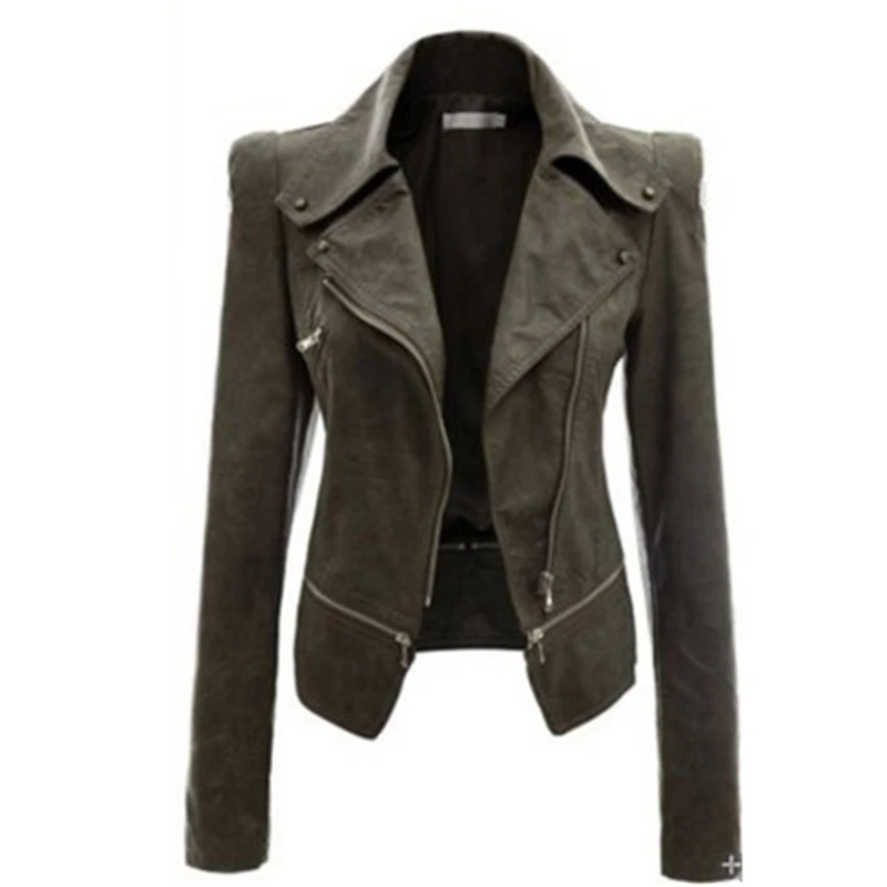 

2018 Autumn Women faux Leather Jacket Gothic Black moto jacket Zippers Long sleeve Goth Female PU Faux Leather Jackets D816