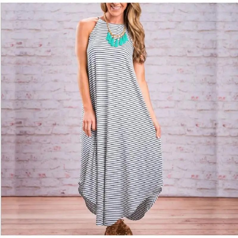 tcYct Summer Pregnant Women's Striped Long Dress Sleeveless Loose Casual Pregnancy Beach Clothing Brief Maternity Clothes | Мать и