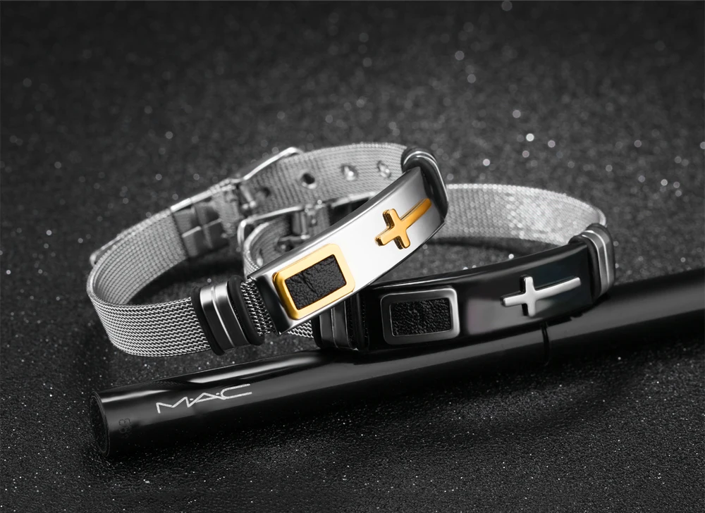 MNWT модный мужской стальной браслет в стиле панк сетчатый кабель регулируемые