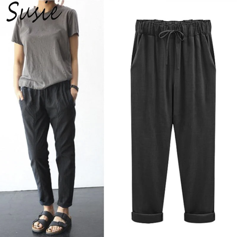 Женские укороченные брюки до щиколотки с манжетами больших размеров однотонные