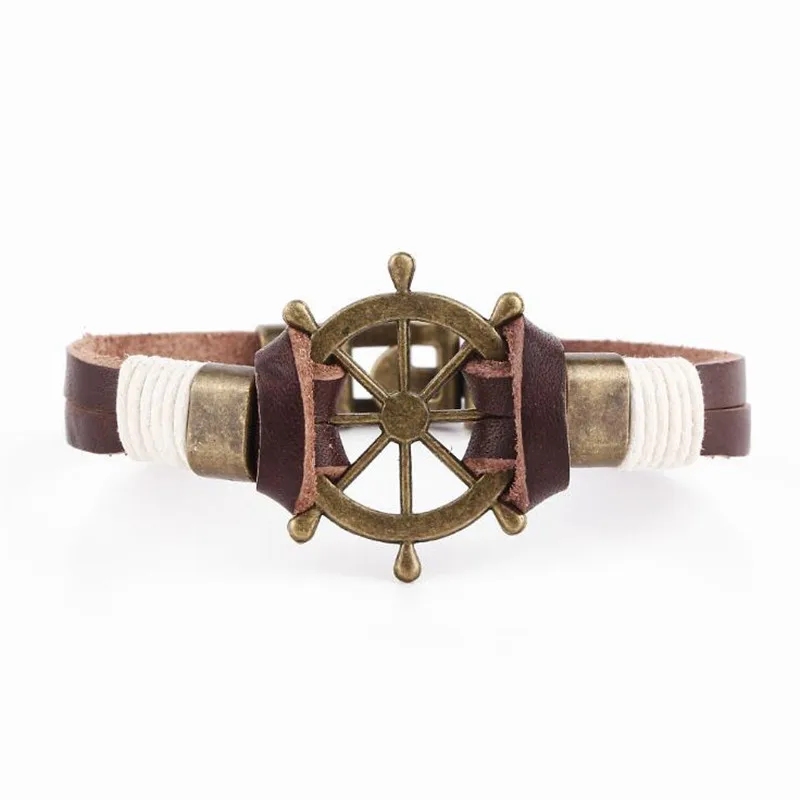 Винтаж ручной работы коричневого Кожаные браслеты модные панк Браслеты на