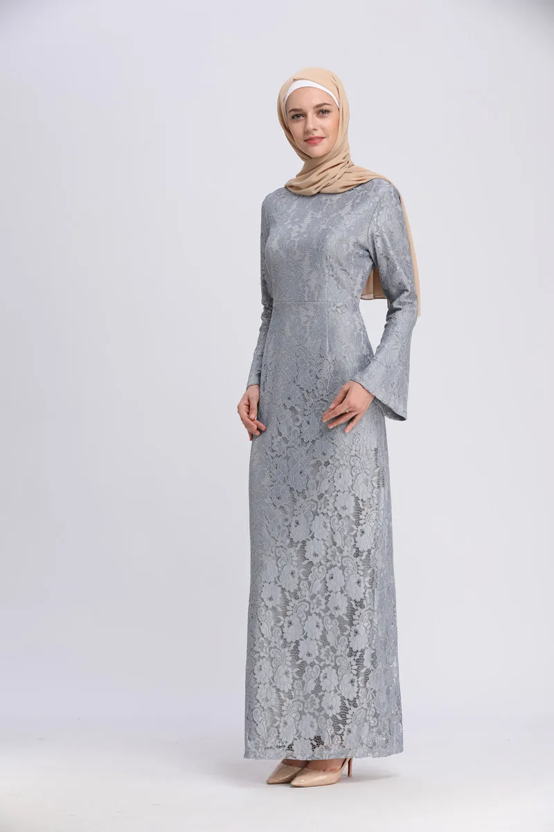 Кружевные женские мусульманские платья abaya Дубай белый желтый зеленый черный красный синий длинный халат Туника кимоно Jubah кафтан хиджаб Исламская одежда