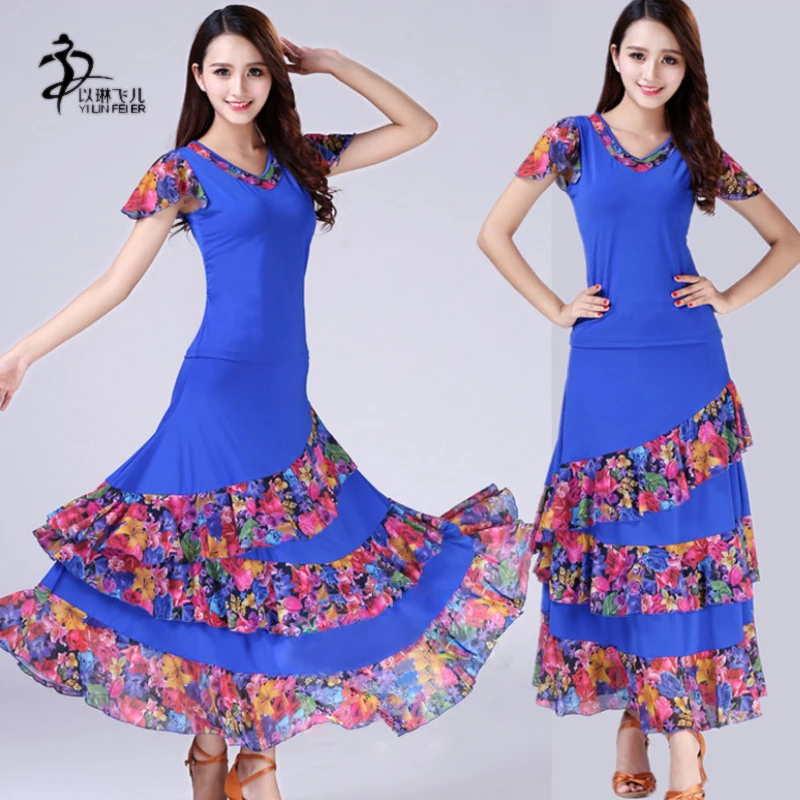 Фламенко топ + юбки женский красный танцевальный костюм для фламенко испанское