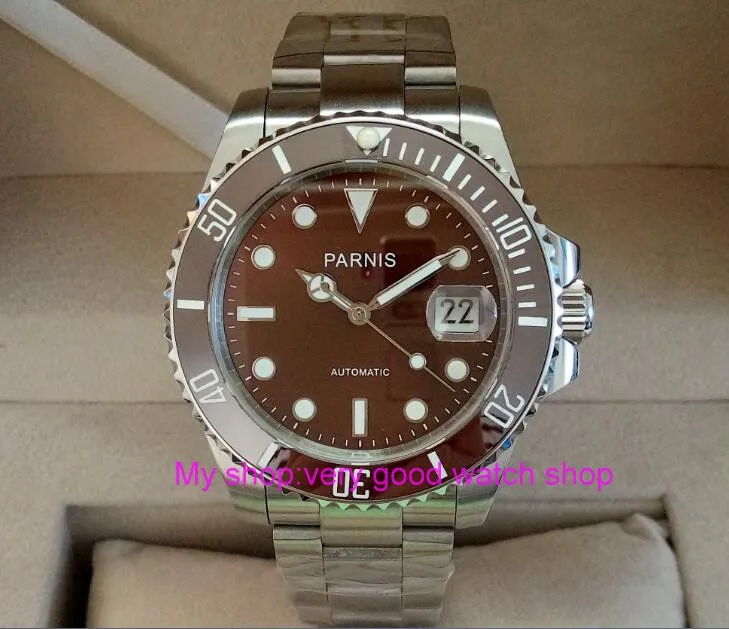 40 мм Parnis с сапфирами кристаллами автоматическое машинное движение мужские часы