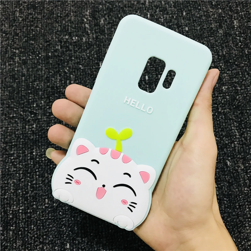 3D мультфильм бутылка Единорог кошка Ститч чехол с Минни для samsung Galaxy S6 S7 Edge S8 S9 Plus Note 8 чехол s Мягкая силиконовая задняя крышка - Цвет: Glass Cat Blue