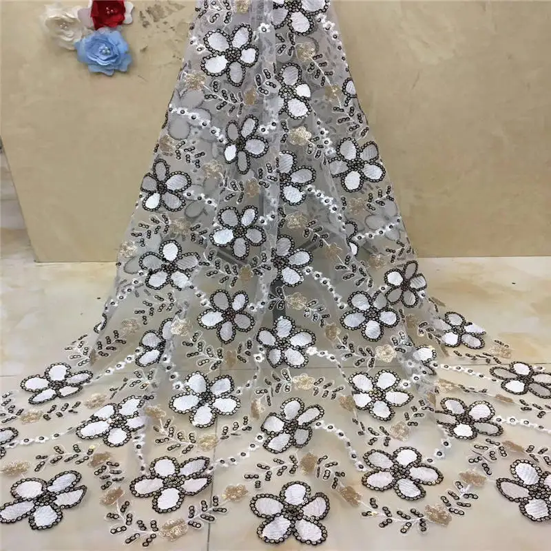 Высококачественная африканская кружевная ткань с разноцветными блестками Tissu