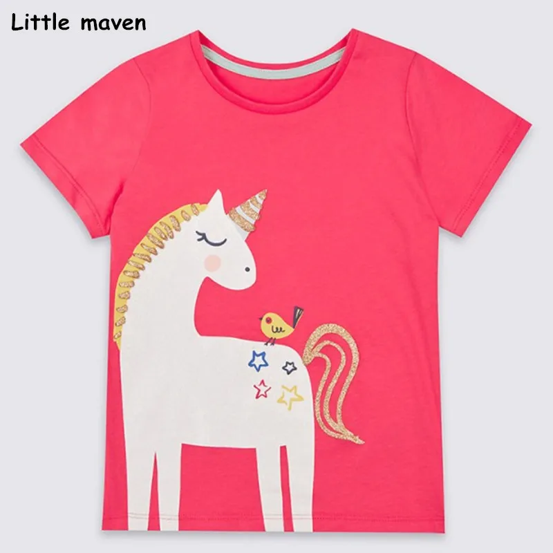 Little maven/детская одежда; коллекция года; летняя одежда для маленьких девочек; футболка с короткими рукавами; топы с принтом животных; брендовая хлопковая Футболка; 50979