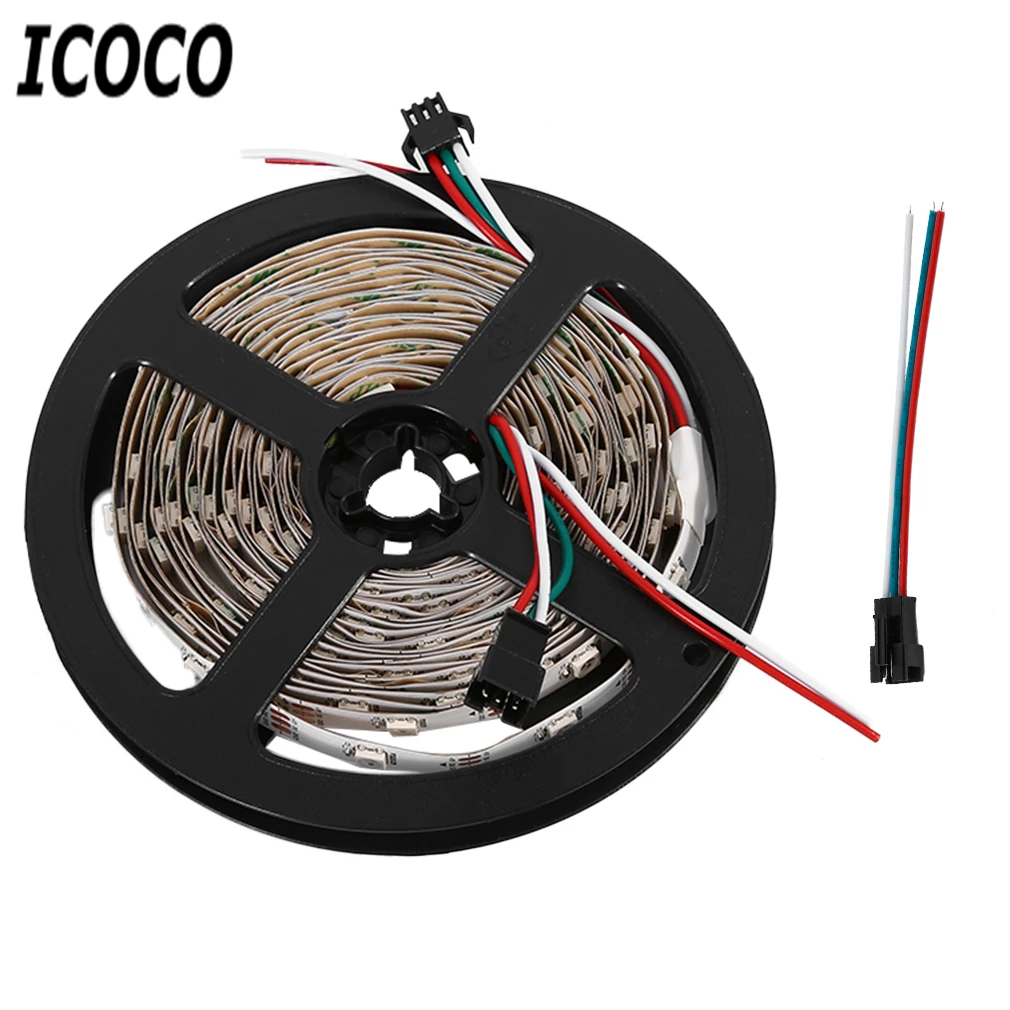 ICOCO 5 м 300 светодиодов WS2812B 5050 SMD RGB в водонепроницаемый черный PCB гибкая