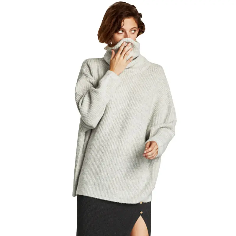 Женский свитер с высоким размера плюс воротником Z417 повседневный Свободный