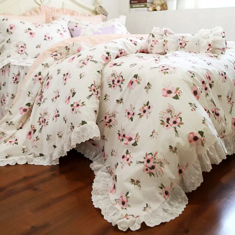 Комплект постельного белья YSH с цветочным принтом кружевное декоративное белье