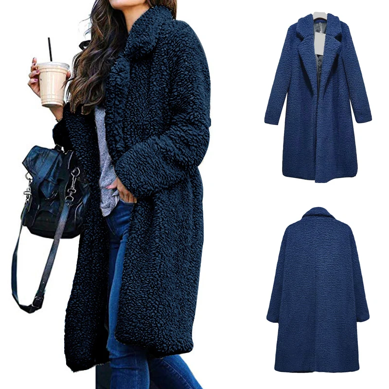 Женский зимний длинный флисовый кардиган однотонный теплый Пушистый элегантные