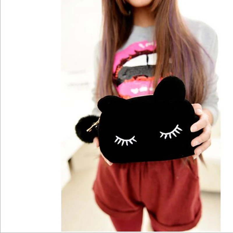 Новинка 2018 Женская плюшевая сумка для макияжа с изображением миньонов на молнии