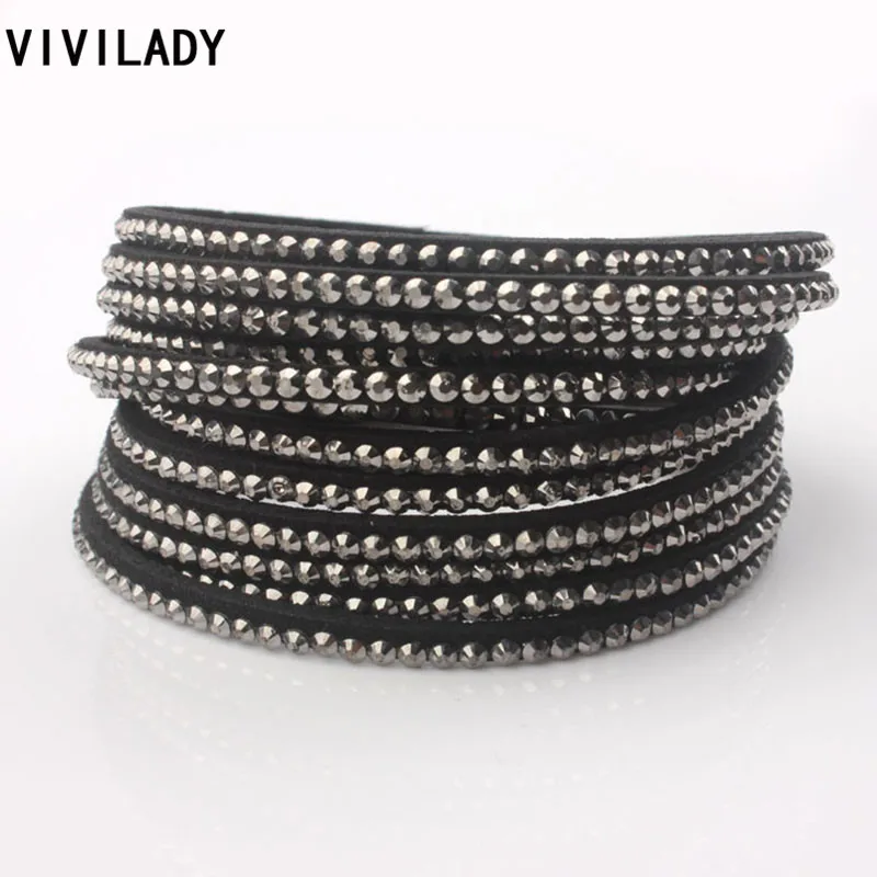 VIVILADY обернутые браслеты для женщин и мужчин AB Хрустальные бархатные кожаные