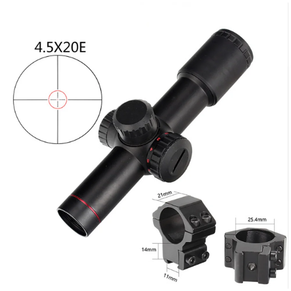 11mm Medium Profile LAMBUL 4,5x20 компактный охотничий прицел с красной подсветкой Оптический прицел P4 с откидной крышкой и кольцами - Цвет: 11mm Medium Profile