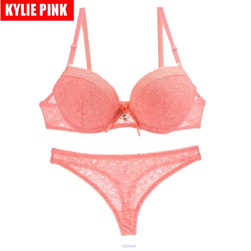Женский кружевной бюстгальтер с пуш ап KYLIE розовый глубоким вырезом нижнее белье