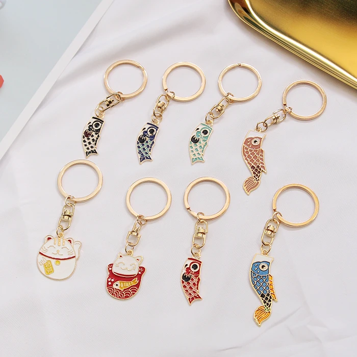 Металлическая подвеска Omamori Fortune Cat Lucky Fish брелок для ключей с надписью удача