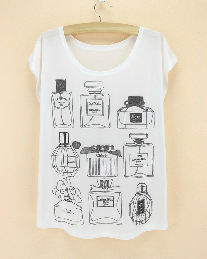 Флакон духов летняя футболка с короткими рукавами для девочек Топы И Футболки