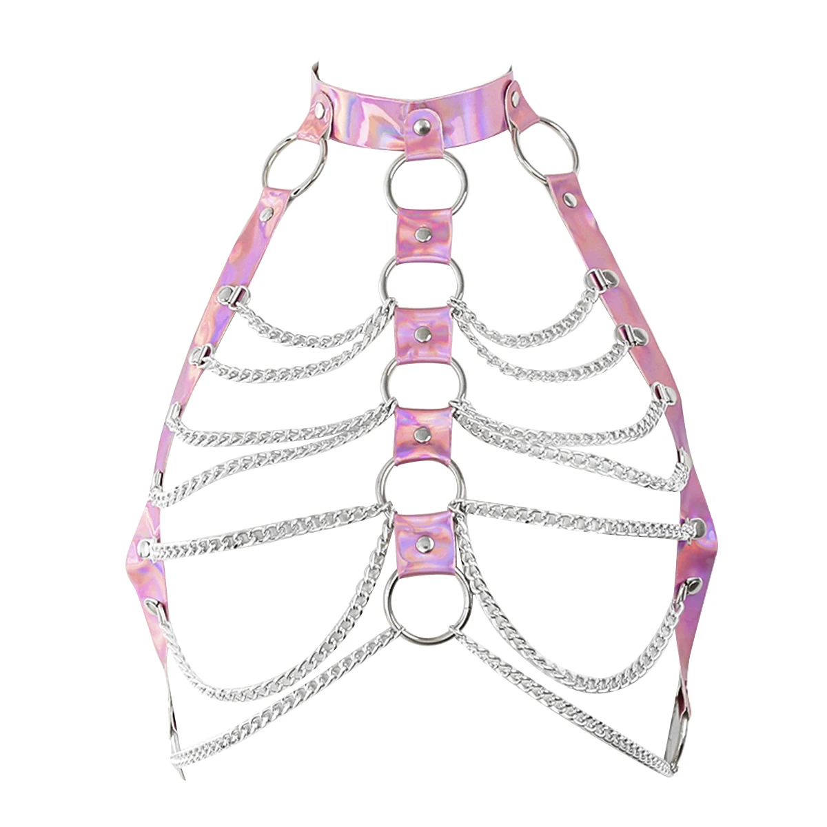 Голографическая нагрудная портупея LoveFun из ПВХ с открытым бюстгальтером на