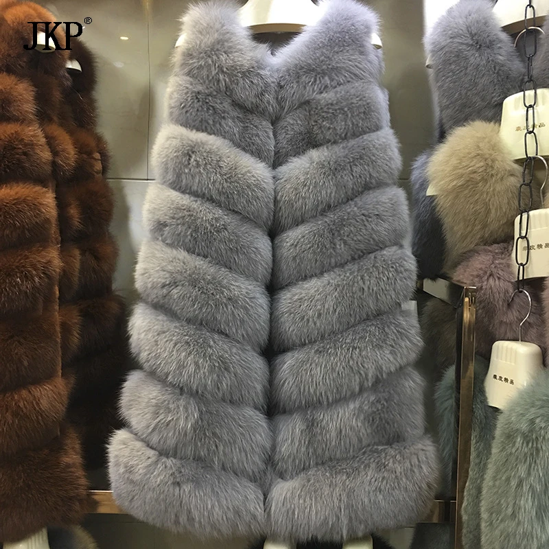 Enlarge winter women's real Natrual Fox Fur vest Full Fox fur leather overcoat girl's outerwear Fur Vest coat