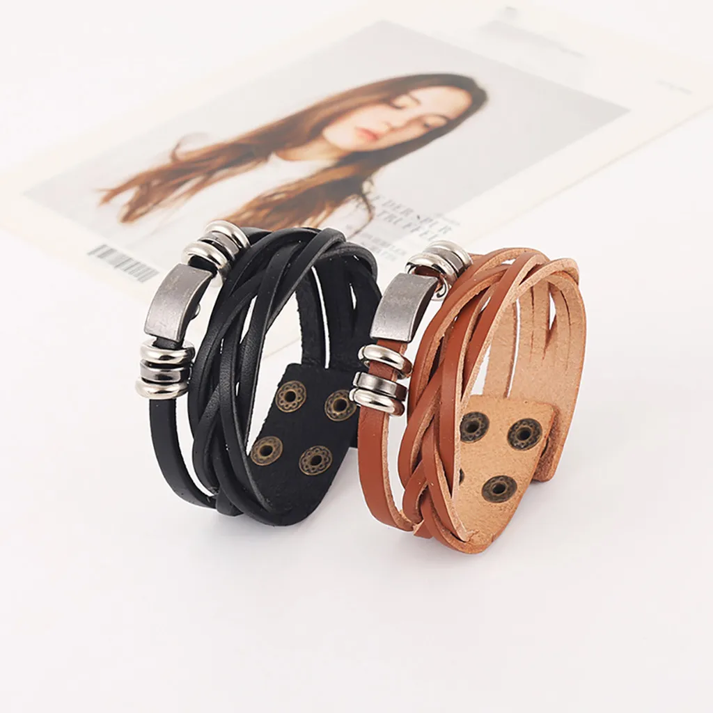 Мужские коричневые кожаные браслеты черные геометрические плетеные homme de luxe pulseras