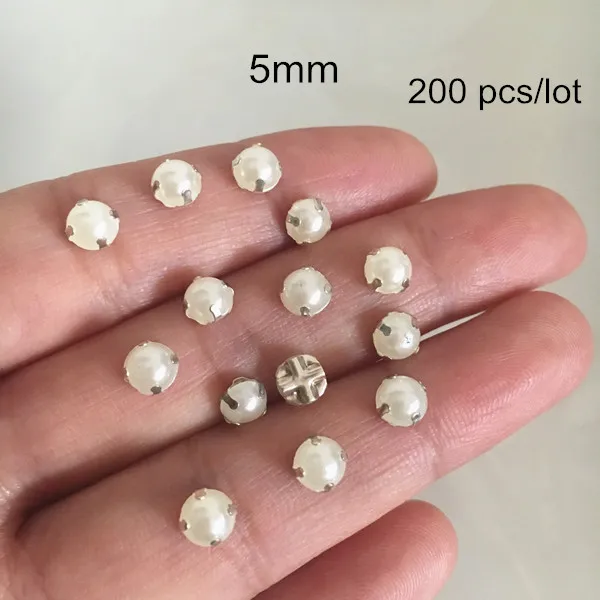 5mm-200pcs Пришивной жемчуг круглый молочный белый серебряный цвет зубец установка, куполообразная жемчужина с серебряной коготь Пришивные жемчужные пуговицы, 5 мм, 6 мм, 7 мм, 8 мм, 9 мм - Цвет: 5mm-200pcs