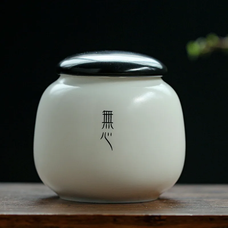 wu xin Простая коробка для хранения чая белого цвета, чайные банки с черной крышкой, керамическая банка для конфет 6,5*6,5 см, контейнер для еды для кухни, коробка для хранения специй - Цвет: wu xin