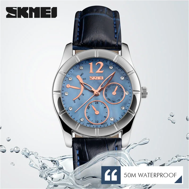SKMEI Роскошные модные женские туфли часы кожа кварцевые наручные Reloj Mujer Montre Femme 50 м