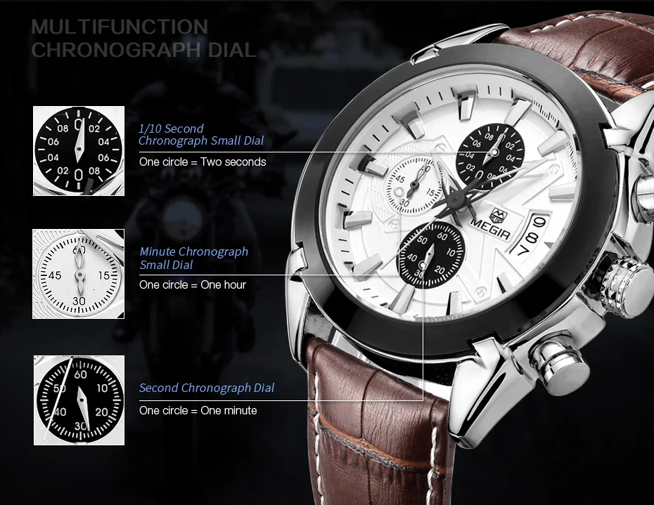 MEGIR оригинальные мужские кварцевые часы Reloj Hombre кожаные деловые часы мужские часы с хронографом армейские военные часы спортивные мужские