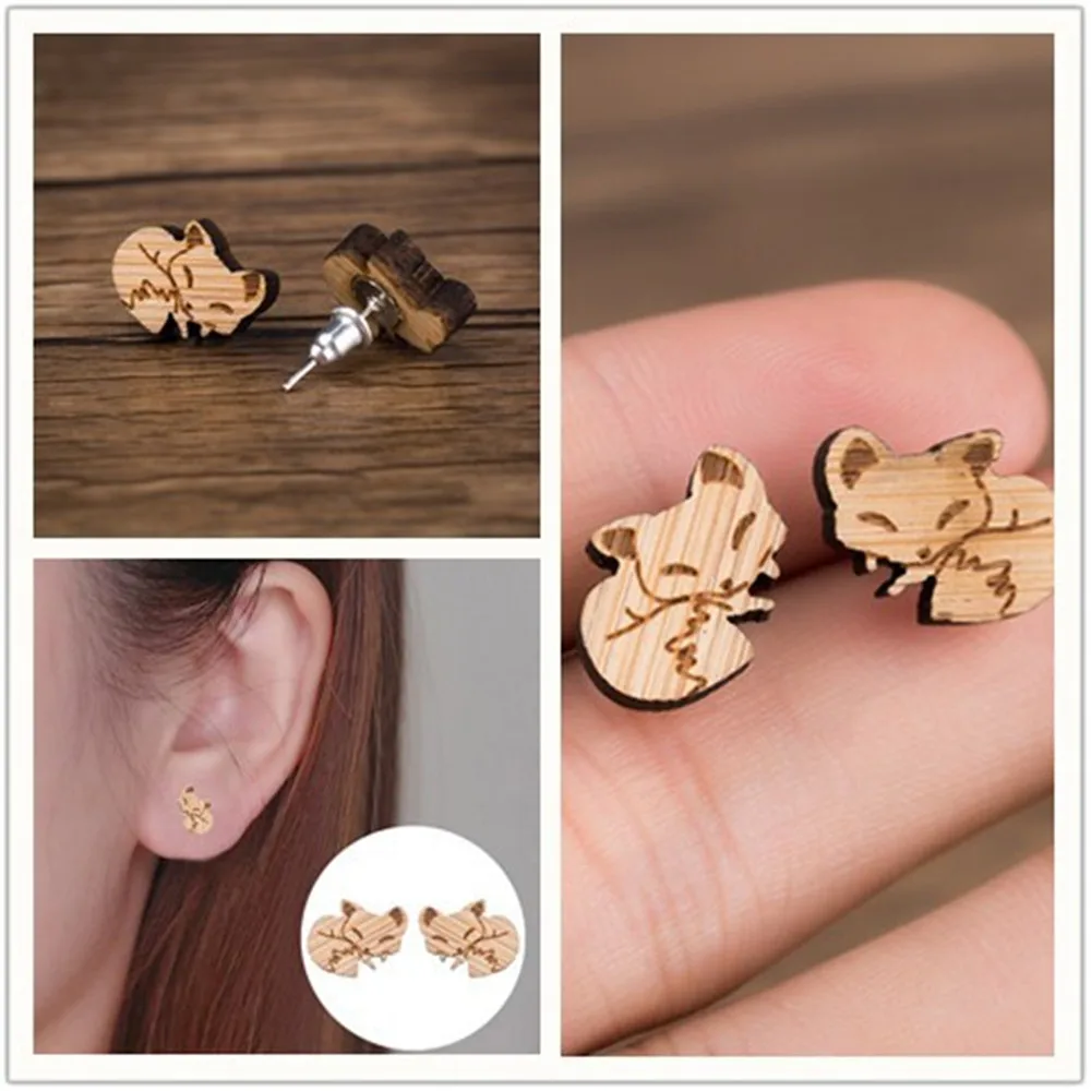 Новинка 2019 года модные деревянные серьги гвоздики для женщин с изображением