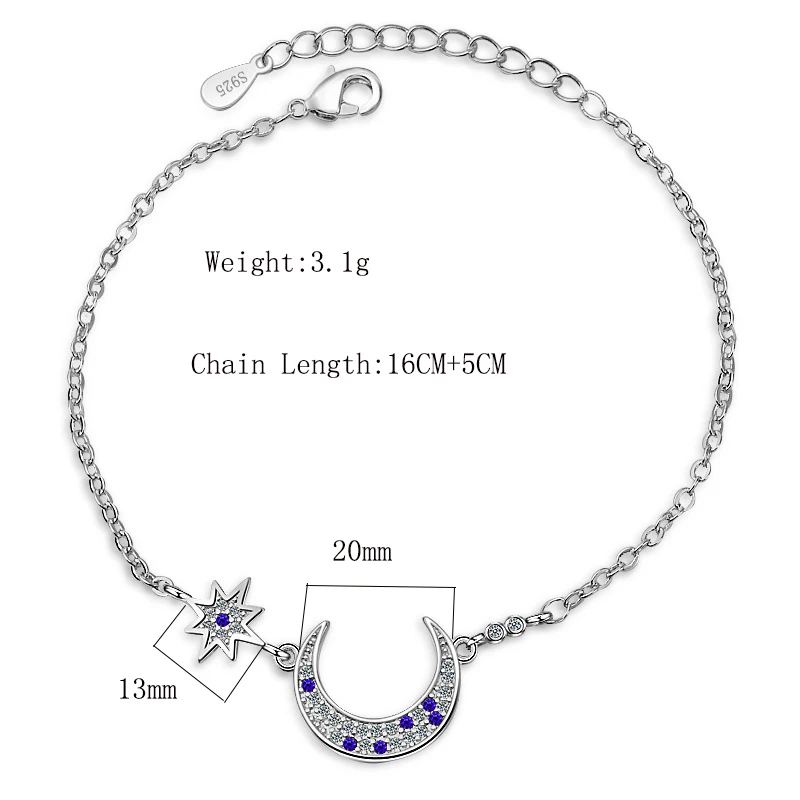 XIYANIKE 925 Sterling Sliver Crescent Moon Star Adjustable Chain Bracelets For Women Luxury Gift Fashion Armband Accessory | Украшения и