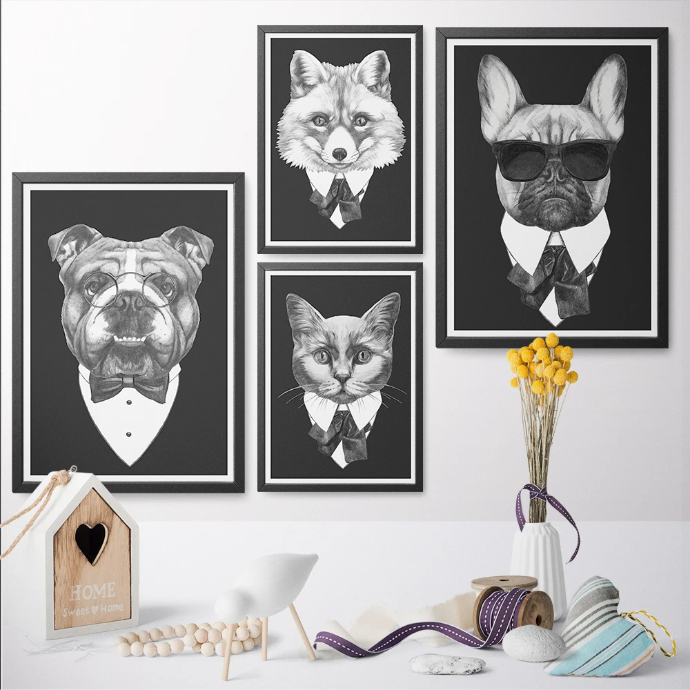 Современный черный итальянский модный постер с животными собаками кошками