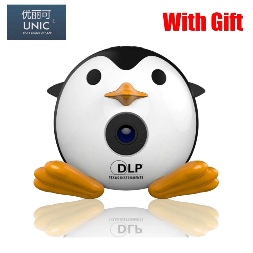 Новинка 2017 года оригинальный UNIC Q1 мини DLP проектор Портативный милый Пингвин