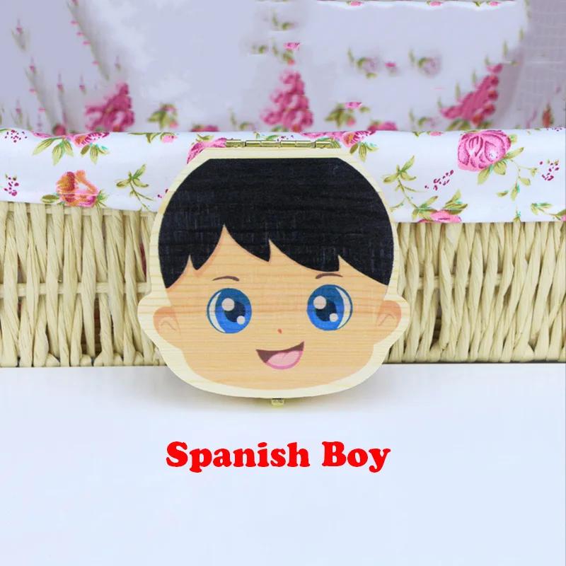 Type D Spanish Boys Английский/испанский деревянный ящик для детских зубов, органайзер для хранения молочных зубов, пуповина, Lanugo, сохранить, собрать Детские сувениры, подарки - Цвет: Type D Spanish Boys