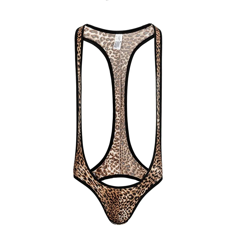 Цельный боди мужское сексуальное нижнее белье с леопардовым принтом и открытой