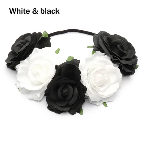 White and black HOOH женский свадебный цветок корона ободки Девушки Бохо повязка на голову для невесты аксессуары, ленты для волос лента бант Венок повязка на голову - Цвет: White and black