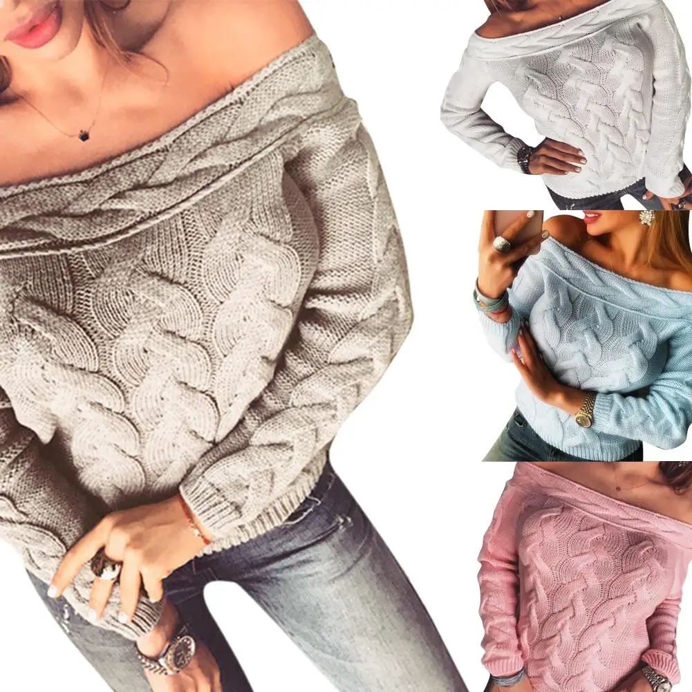 Женский сексуальный свитер с длинными рукавами и открытыми плечами три витых