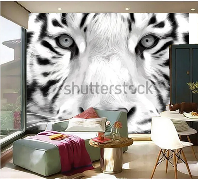 Объемная большая настенная роспись на заказ белая голова тигра бумага для
