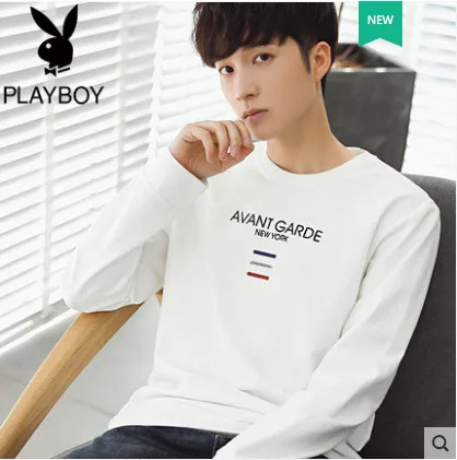 Playboy мужская с длинным рукавом мужская Осенняя молодежная с круглым вырезом Мужская Ранняя осень тонкая рубашка толстовка - Цвет: Бежевый