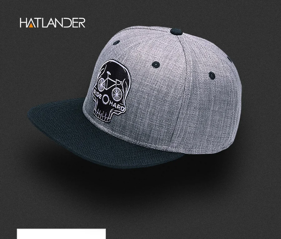 HATLANDER, оригинальная бейсболка, Мужская бейсболка, брендовая, вышивка, Череп, крутая, хип-хоп кепка, 6 панелей, кость, лен, скелет, спортивные шапки