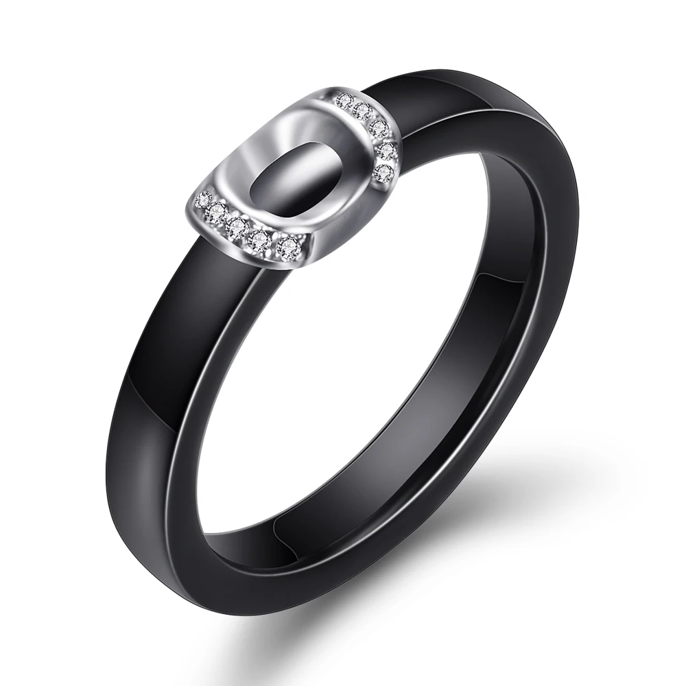 Женское керамическое кольцо с фианитом обручальное белым/черным камнем|Кольца