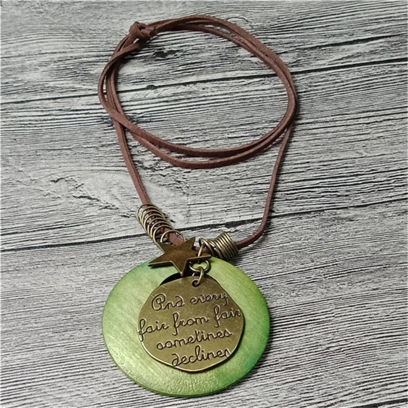 Новый богемный зеленый деревянный бронзовый сплав надпись Good Luck звезда кулон на