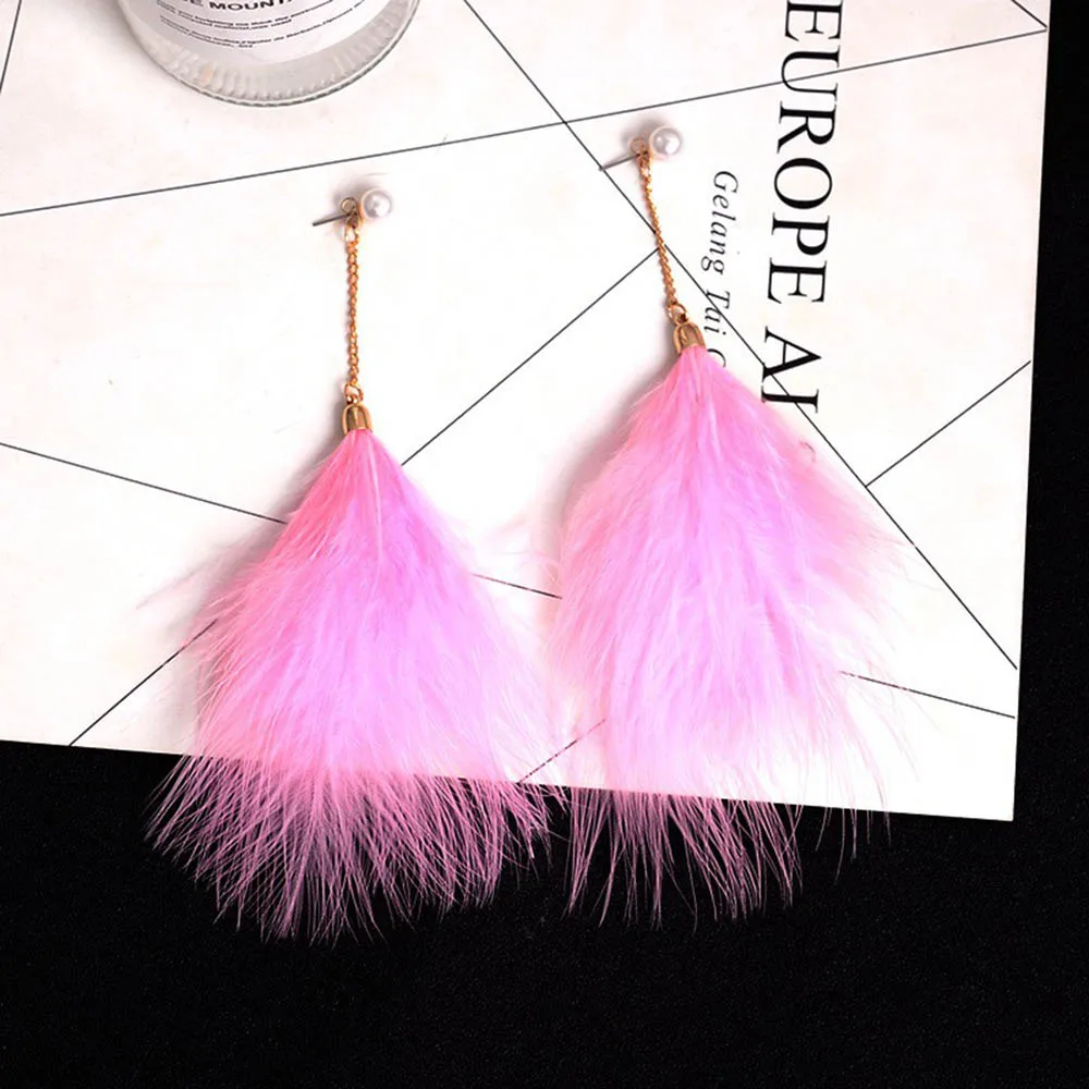 Rendy Серьги-кисточки с перьями имитация жемчуга длинные висячие серьги для